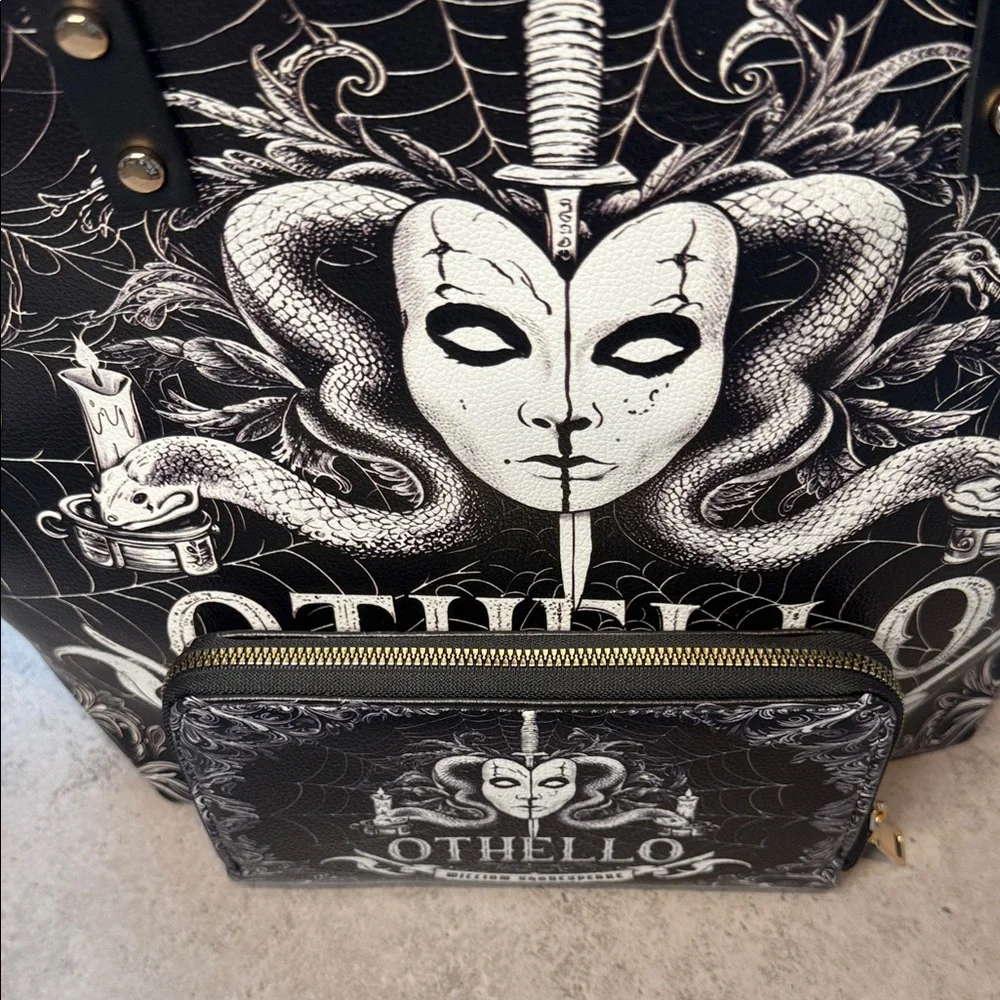 “Othello” Leather Black and White Tote Bag and Wallet - Picture 4 of 11